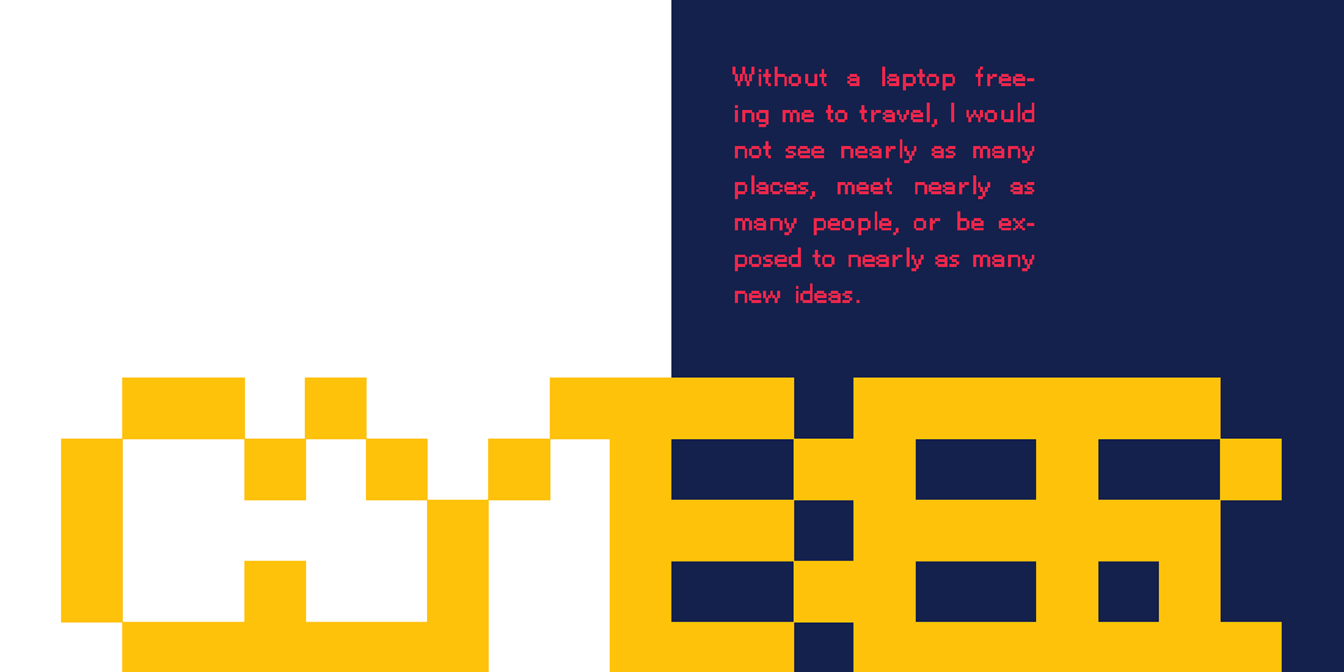 View full size version of two-page spread of text and 'Cyber' in large yellow letters